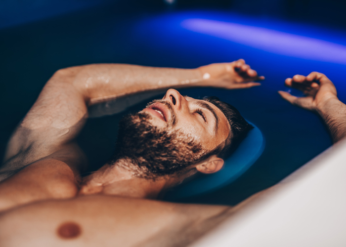 Man asleep in a sensory deprivation tank